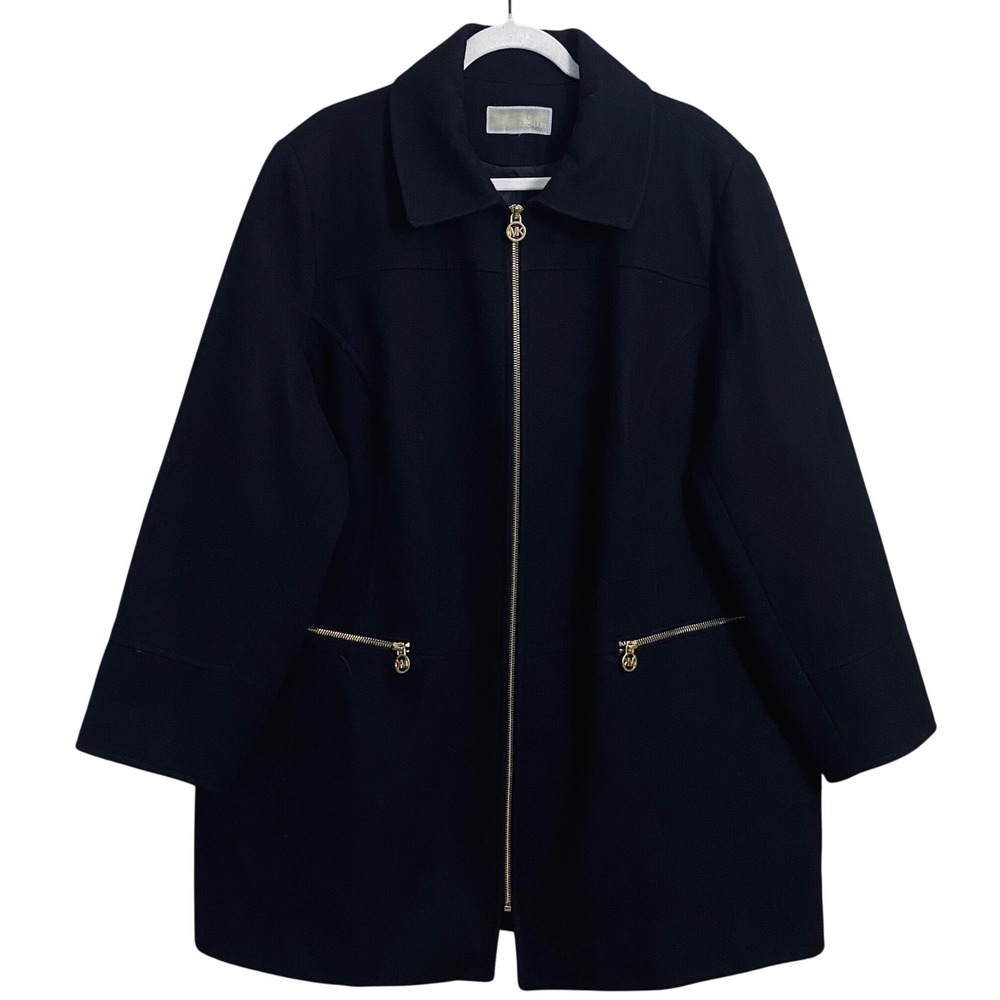 PLUS Michael Kors Black Wool Blend Zipper Front Coat With Pockets Size 2X? - Picture 2 of 8